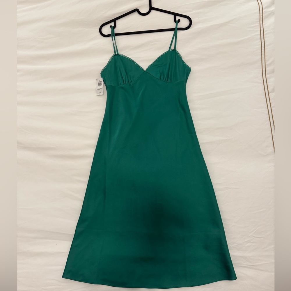 Aritzia Sunday Best Emerald Lace Trim Midi Slip Dress